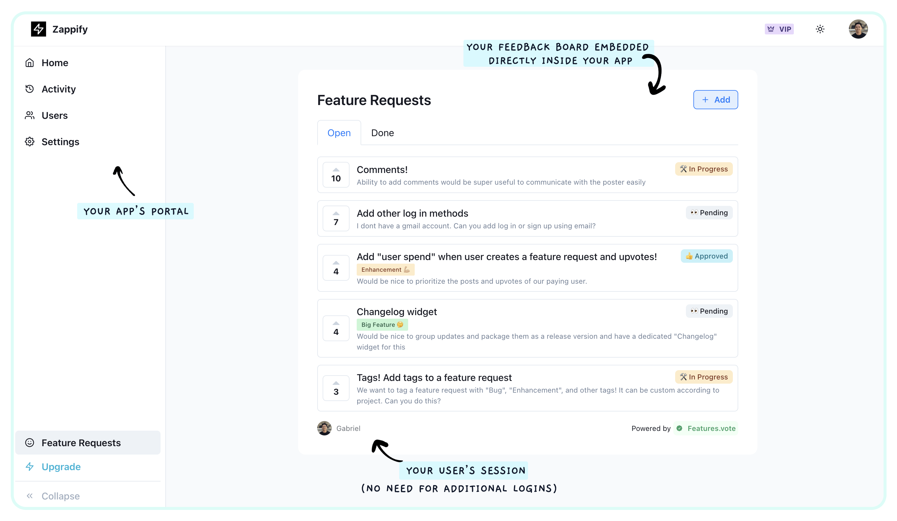 Features.Vote embeddable voting board widget — Sleekplan alternative